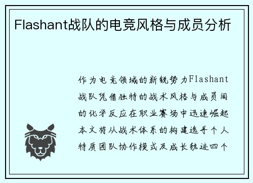 Flashant战队的电竞风格与成员分析